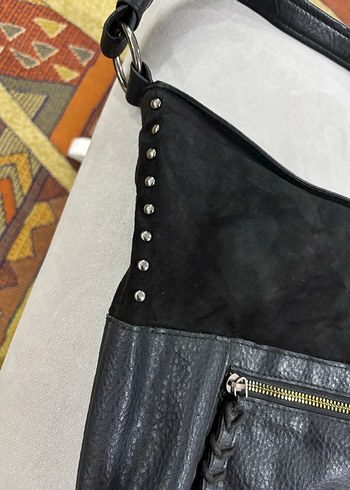 Kadın Siyah Deri Fermuarlı omuz Çantası - Görsel 2
