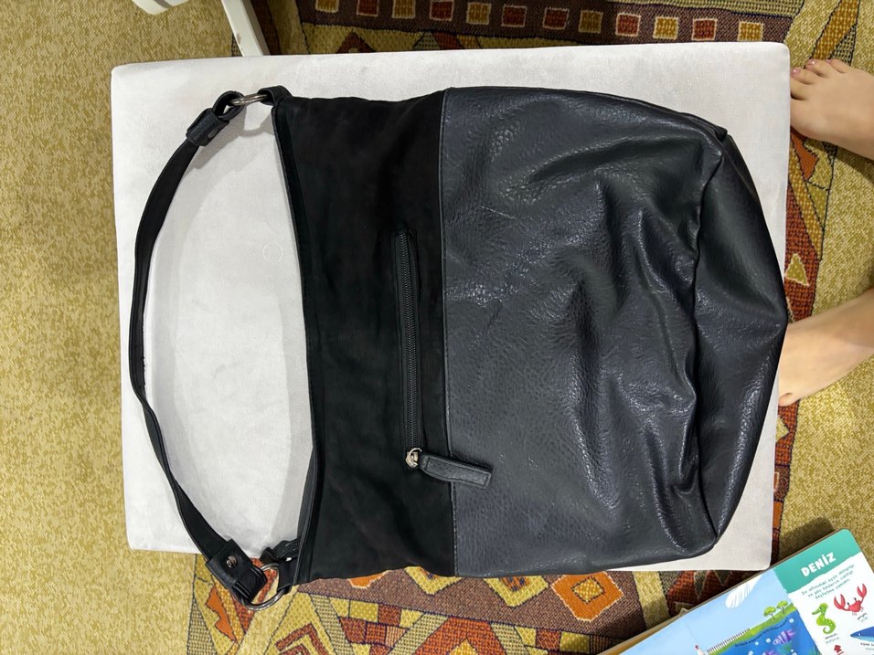 Kadın Siyah Deri Fermuarlı omuz Çantası - Görsel 3