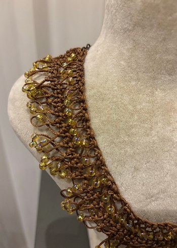 Kahverengi İşlemeli Boncuklu Bohem Kolye - Görsel 2