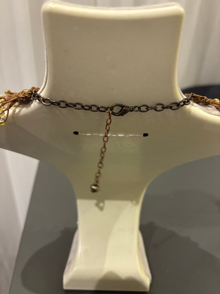 Kahverengi İşlemeli Boncuklu Bohem Kolye - Görsel 3