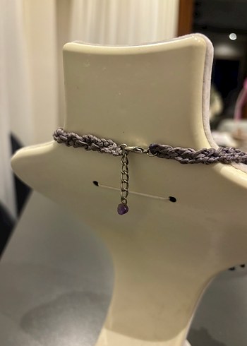 Mor Boncuklu Bohem Nakışlı Kısa Kolye - Görsel 3