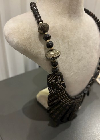 Uzun Siyah Etnik Boncuklu Bohem Kolye - Görsel 2