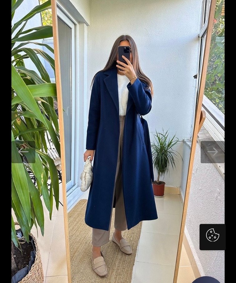 Lacivert uzun kuşaklı Kaban - Görsel 2