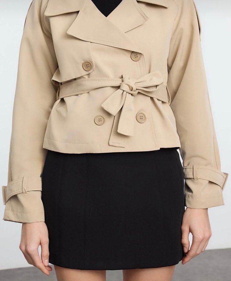 Bej Kısa Trençkot - Görsel 3