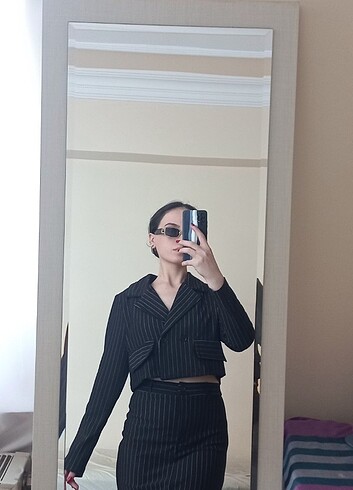 m Beden siyah Renk İkili takım blazer ceket etek
