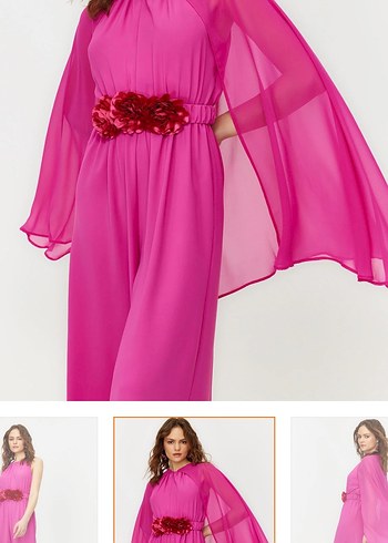 Pembe Uzun Drapeli Kadın tulum - Görsel 3