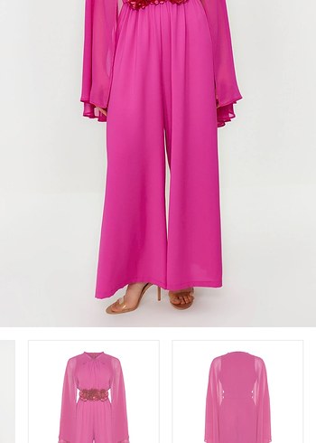 Pembe Uzun Drapeli Kadın tulum - Görsel 4