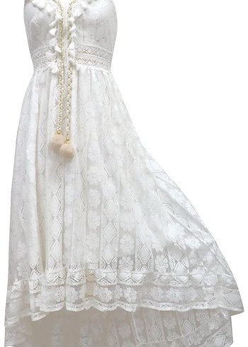 Dantel Detaylı Uzun Bohem Beyaz Elbise - Görsel 5