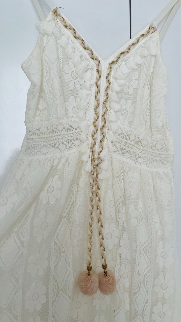 Dantel Detaylı Uzun Bohem Beyaz Elbise - Görsel 2