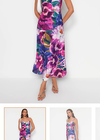 Kadın Çok Renkli Uzun Askılı Elbise - Görsel 3