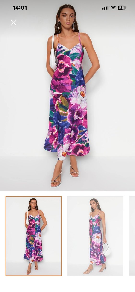 Kadın Çok Renkli Uzun Askılı Elbise - Görsel 3