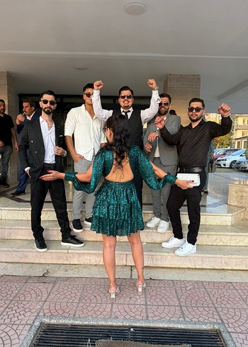 38 Beden Parlak Yeşil Yılan Desenli Mini Elbise