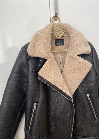 Kahverengi Kürklü Deri Biker Ceket - Görsel 2