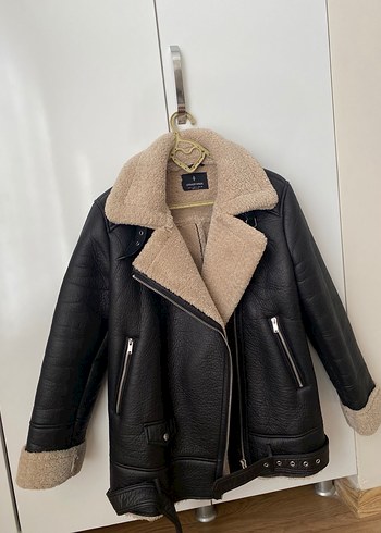 Kahverengi Kürklü Deri Biker Ceket - Görsel 4