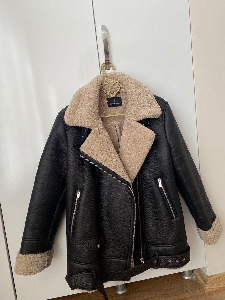 Kahverengi Kürklü Deri Biker Ceket - Görsel 4