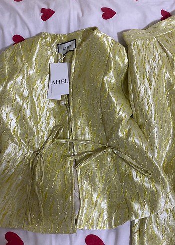 Sarı Parlak Pileli Uzun Etekli Takım - Görsel 4