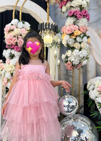 Pembe Fırfırlı Straplez Çiçekli Kız Çocuk Elbisesi - Görsel 4