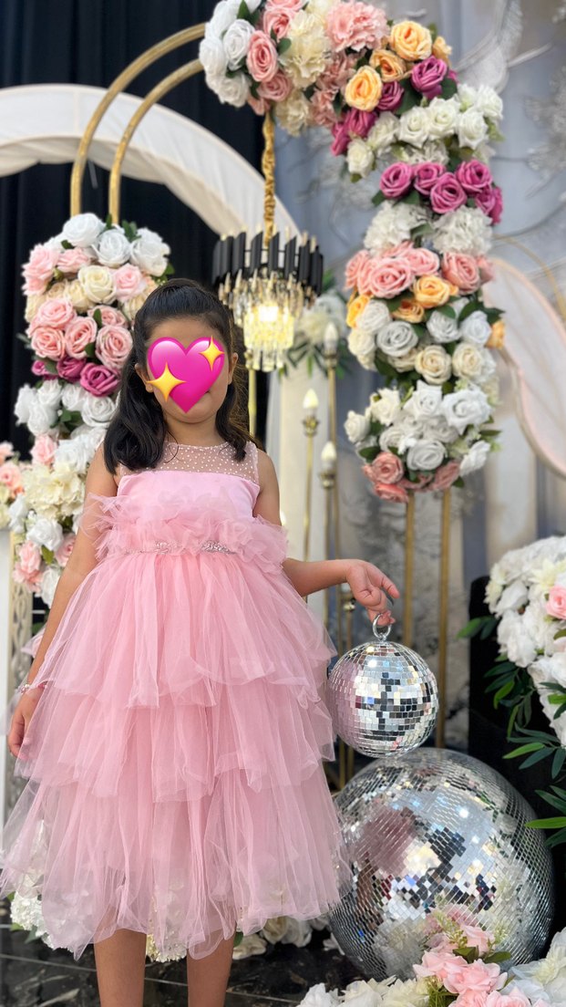 Pembe Fırfırlı Straplez Çiçekli Kız Çocuk Elbisesi - Görsel 4