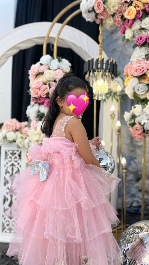 Pembe Fırfırlı Straplez Çiçekli Kız Çocuk Elbisesi - Görsel 2