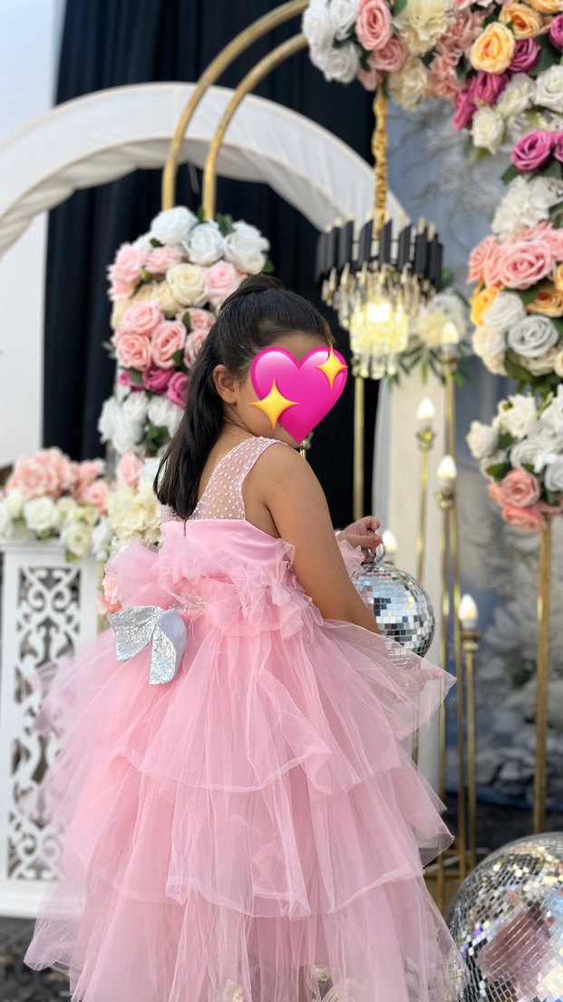 Pembe Fırfırlı Straplez Çiçekli Kız Çocuk Elbisesi - Görsel 3