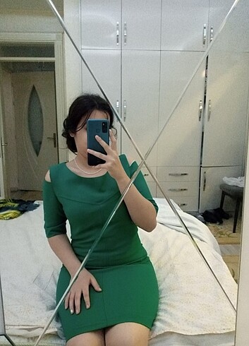 l Beden yeşil Renk Elbise 