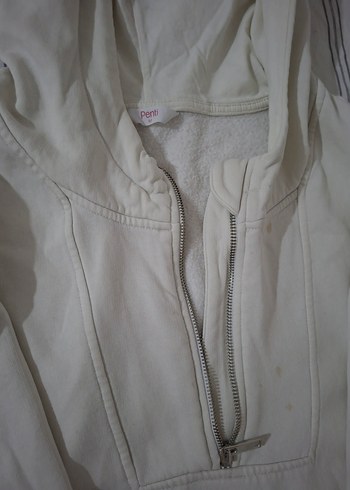 Kadın Beyaz Kapüşonlu Fermuarlı Sweatshirt Penti - Görsel 3