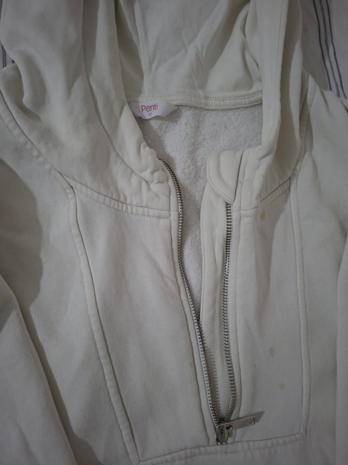 Kadın Beyaz Kapüşonlu Fermuarlı Sweatshirt Penti - Görsel 3