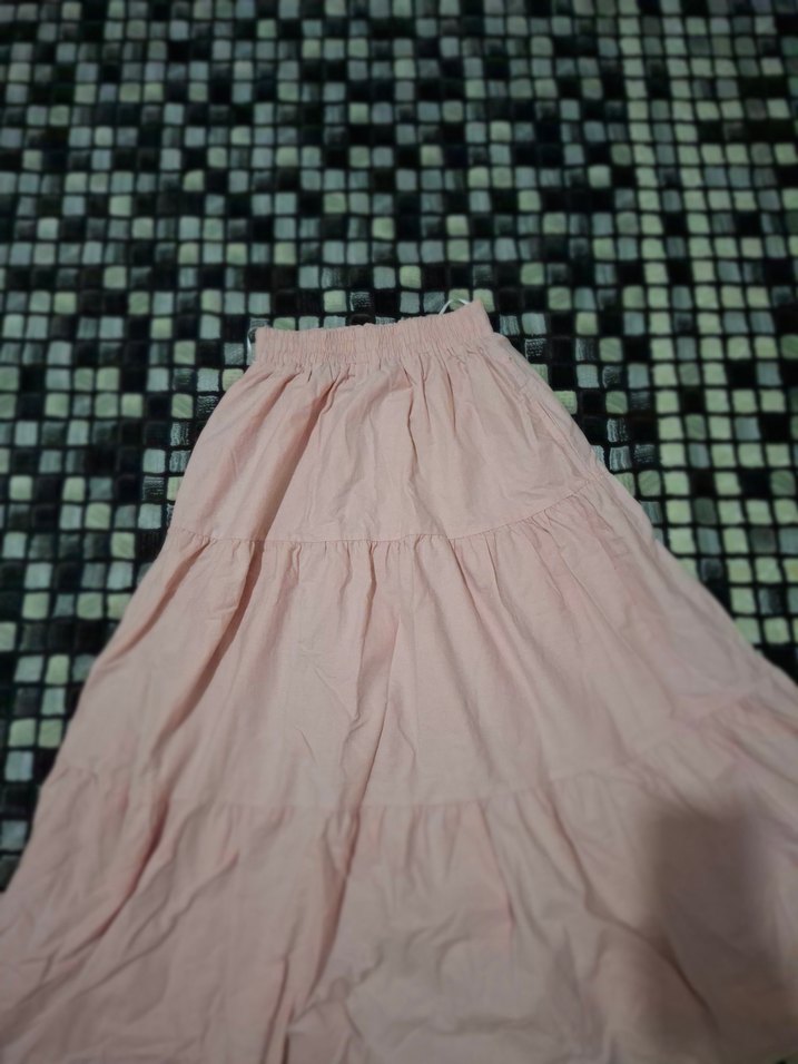 Pembe Uzun Fırfırlı Bohem Etek - Görsel 4