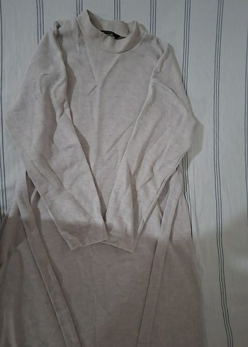 Bej Uzun Kollu Rahat Kesim elbise - Görsel 6