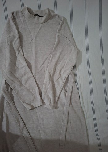 Bej Uzun Kollu Rahat Kesim elbise - Görsel 3