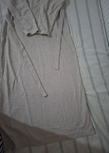 Bej Uzun Kollu Rahat Kesim elbise - Görsel 5