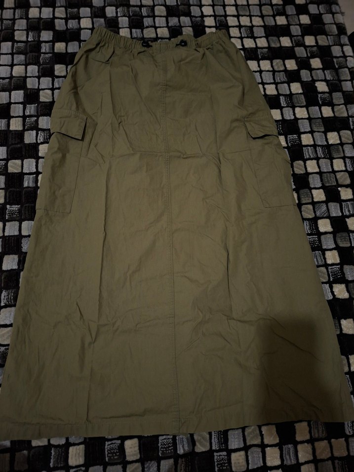 Kadın Koyu Haki Uzun cepli paraşüt etek - Görsel 3