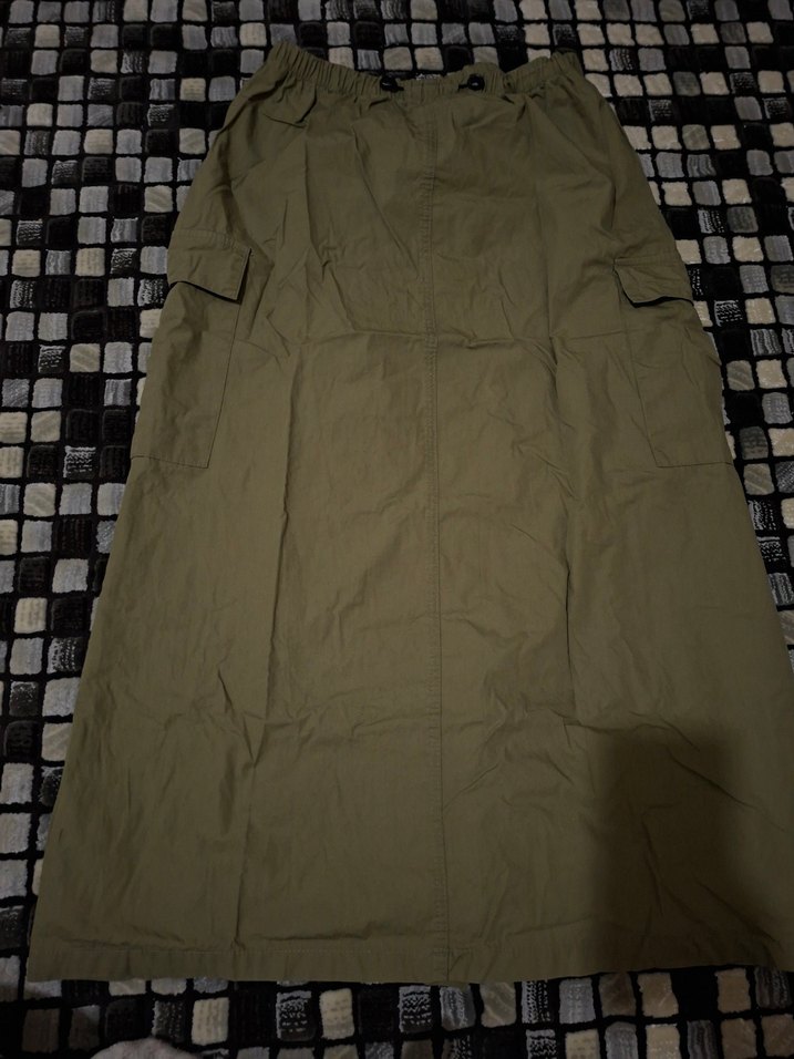 Kadın Koyu Haki Uzun cepli paraşüt etek - Görsel 2