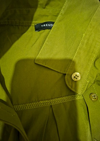 Düğmeli Kısa Kollu Keten Kadın Gömlek - Görsel 2