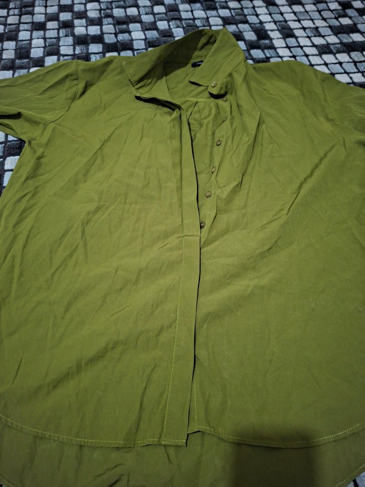 Düğmeli Kısa Kollu Keten Kadın Gömlek - Görsel 5