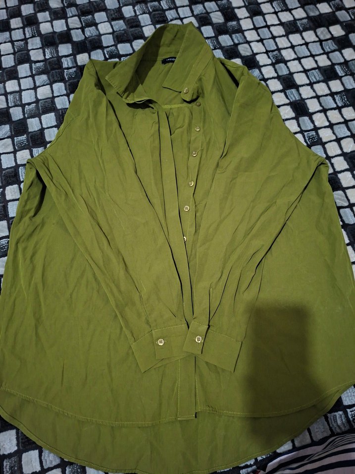 Düğmeli Kısa Kollu Keten Kadın Gömlek - Görsel 4