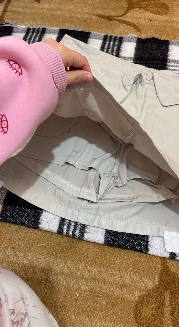 Düğmeli Bej Keten Mini Etek - Görsel 2