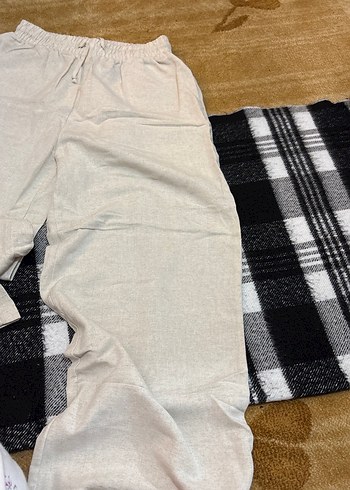 Bej Bol Kesim Keten Kadın Pantolon - Görsel 2