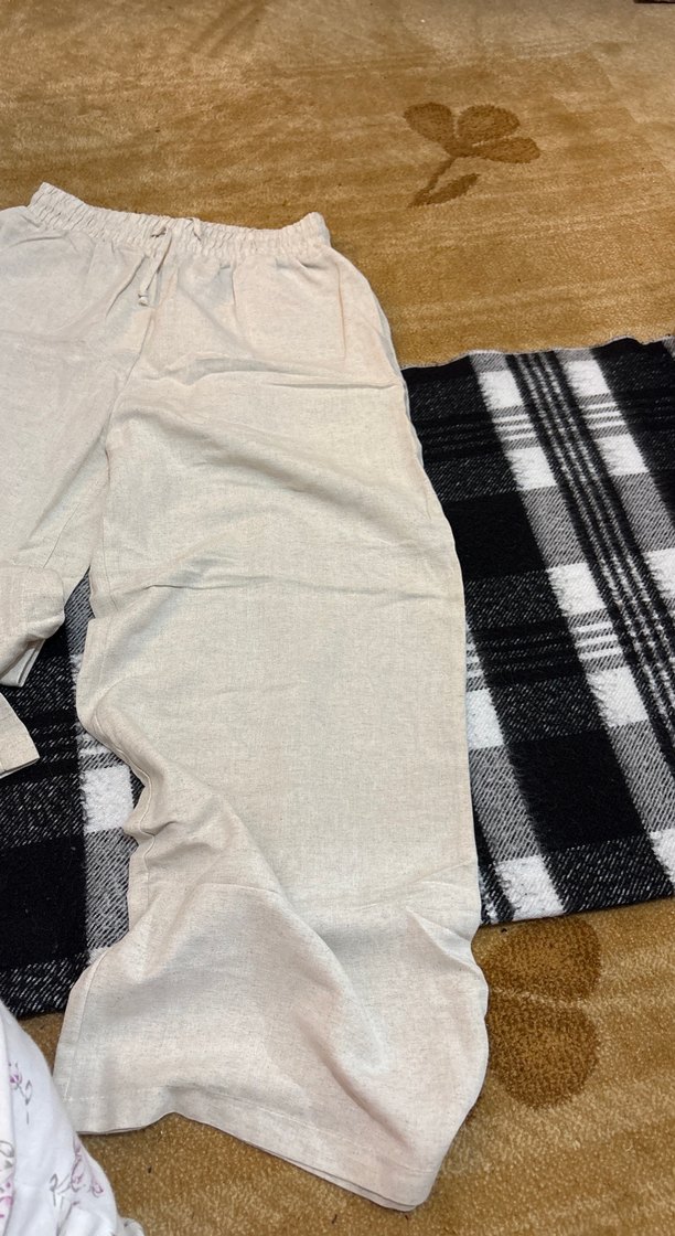 Bej Bol Kesim Keten Kadın Pantolon - Görsel 2