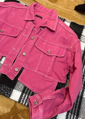 Düğmeli Pembe Street Wear Denim Ceket - Görsel 2