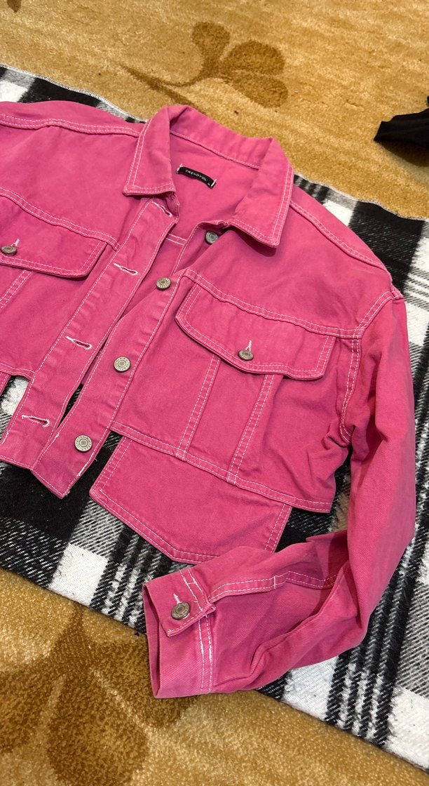 Düğmeli Pembe Street Wear Denim Ceket - Görsel 2