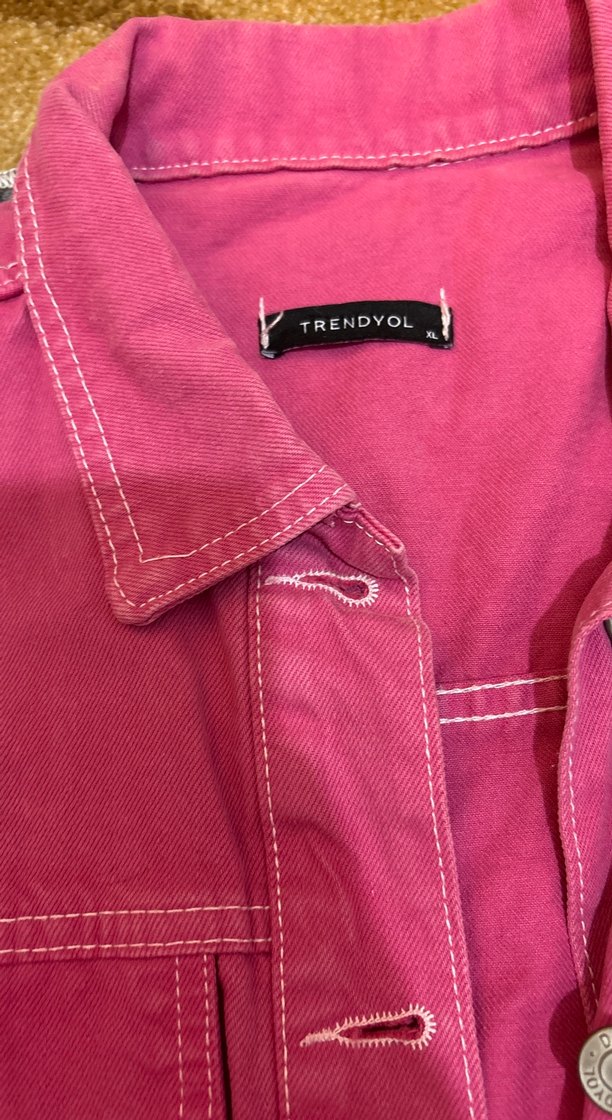 Düğmeli Pembe Street Wear Denim Ceket - Görsel 3
