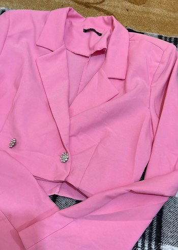 Düğmeli Pembe Mini Blazer - Görsel 2