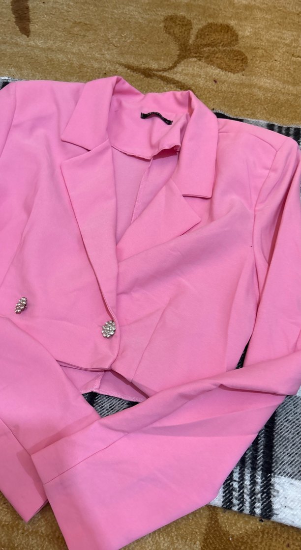 Düğmeli Pembe Mini Blazer - Görsel 2