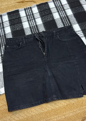 Düğmeli Siyah Denim Mini Etek - Görsel 2