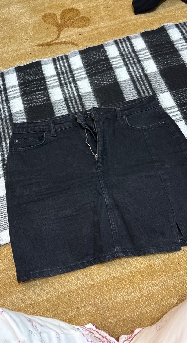 Düğmeli Siyah Denim Mini Etek - Görsel 2