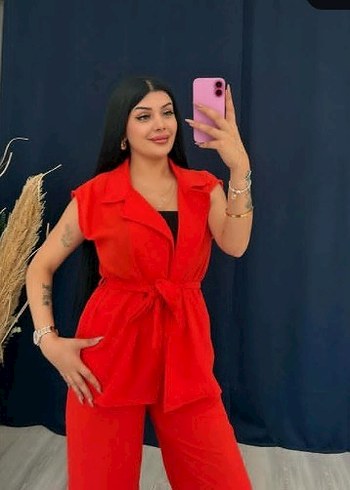 Kırmızı Kolsuz Mini Kadın Takım