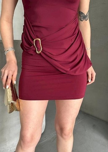 s Beden Bordo Mini Esnek Elbise