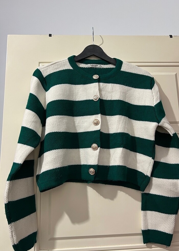 Çizgili triko hırka - Görsel 2