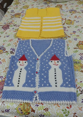 Nakışlı Renkli Kız Erkek Çocuk Örgü Yelek - Görsel 2